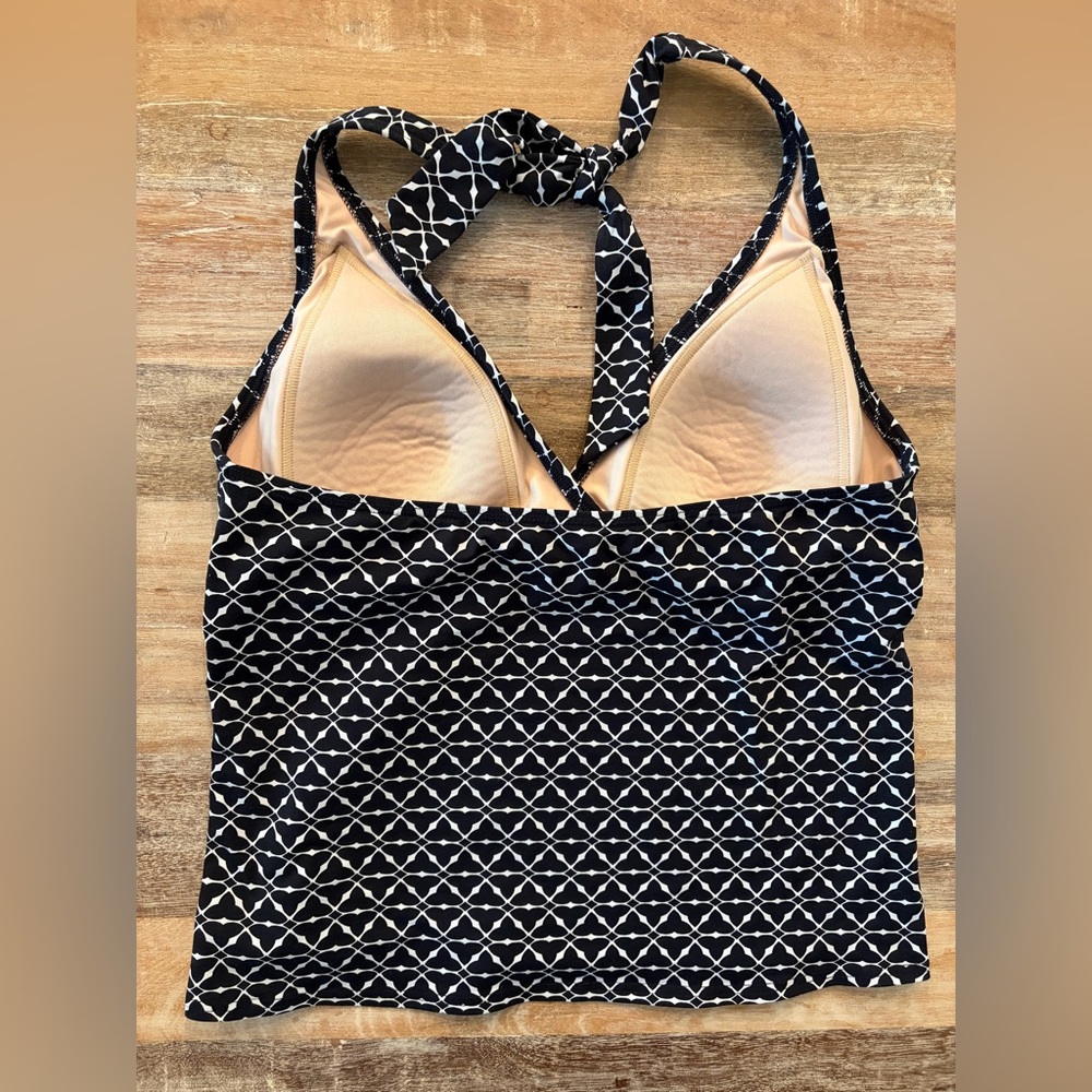 Lands' End Tankini Black and White Geometric Halter Top Skirted Swim Set, Sz 10 - Picture 6 of 15